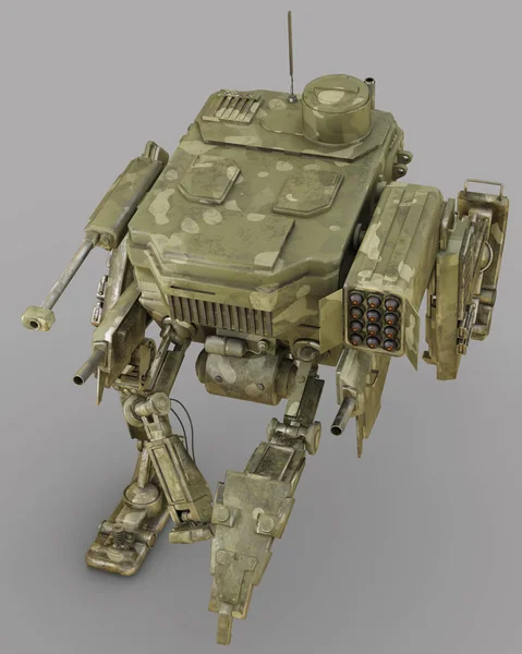 Robô militar. ilustração 3d isolado no fundo cinza . — Fotografia de Stock