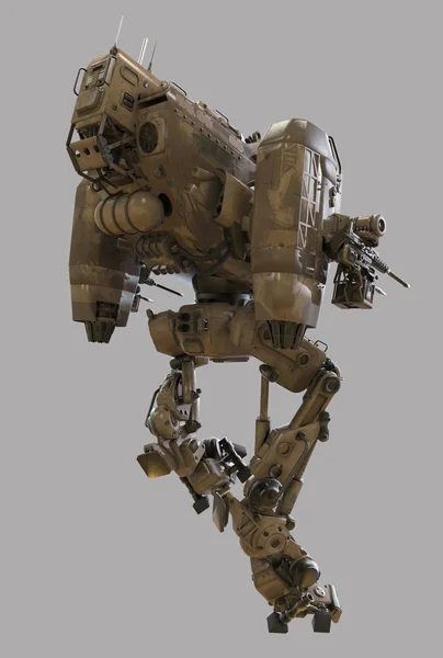 Στρατιωτικά ρομπότ. 3D απεικόνιση που απομονώνονται σε γκρίζο φόντο. — Φωτογραφία Αρχείου