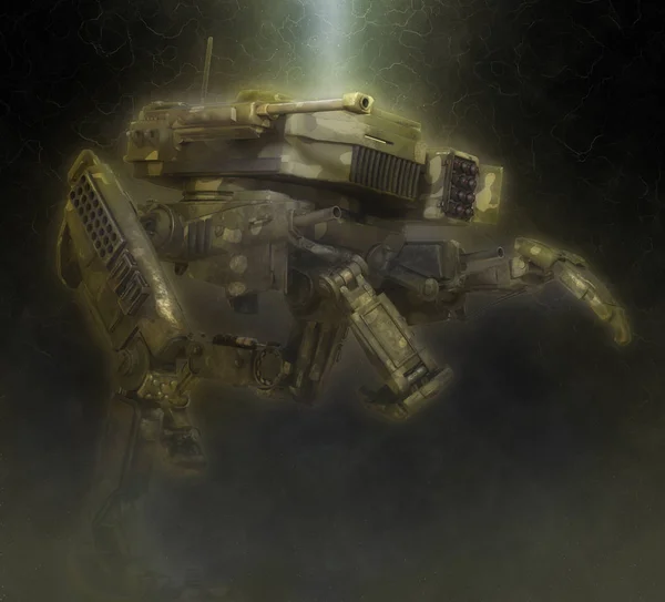 Militaire robot.3d illustratie op een fantastische donkere achtergrond. — Stockfoto