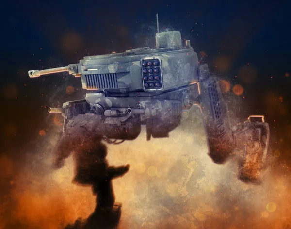 Military robot.3d illustration on a fantastic dark background. — Stock Photo, Image
