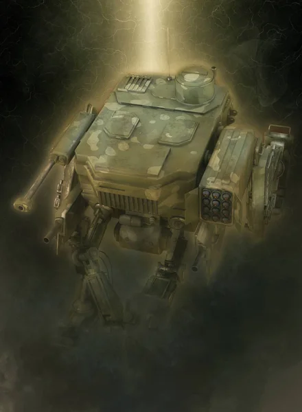 幻想的な暗い背景の軍事 robot.3d 図. — ストック写真