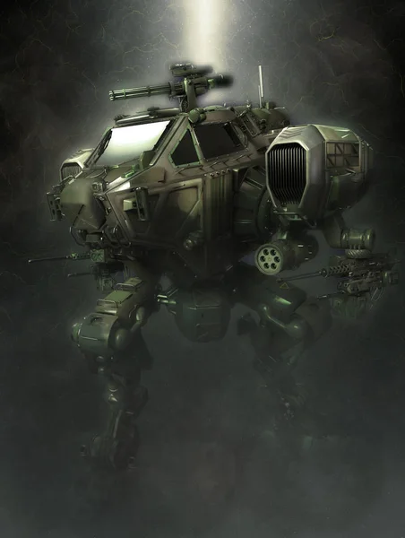 Rysunek Fantastyczne Background Military Ciemnego Robotem — Zdjęcie stockowe