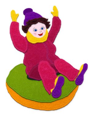 Kar boru Children.Imitation aplike kumaş ile. Beyaz arka plan üzerinde izole.