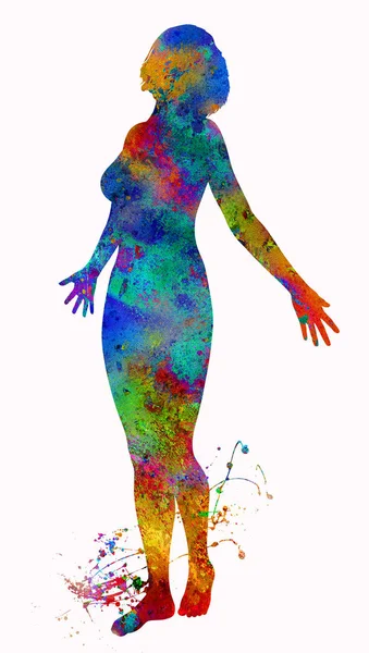 Kobieta na plaży. Sylwetka koloru. Na białym tle — Zdjęcie stockowe