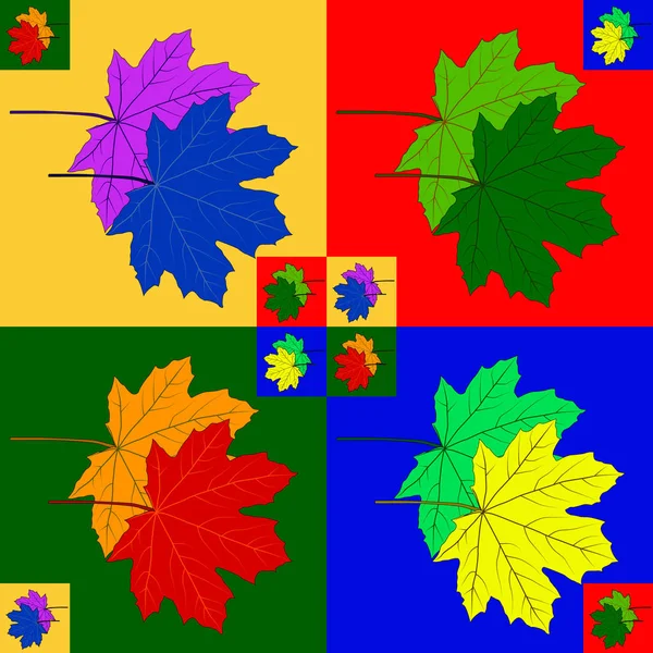 Feuilles Érable Multicolores Sur Quatre Champs Colorés Avec Des Copies — Image vectorielle