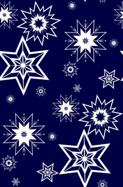 Seamless modeli, beyaz kar tanesi kristalleri koyu mavi zemin üzerine. Vektör.