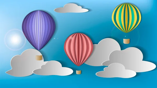 Tredimensionell Illustration Färgglada Ballonger Himlen Bland Molnen — Stock vektor