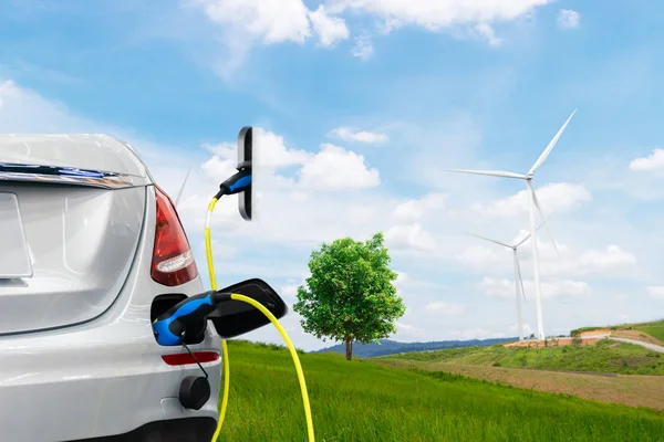 Elektrikli Otomobil Yenilenebilir Cean Enerji Gelecek Gökyüzü — Stok fotoğraf
