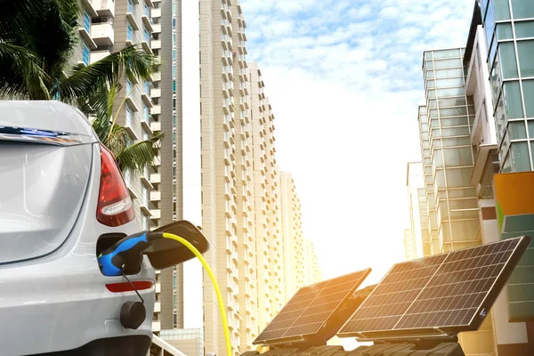 Elektroauto Erneuerbare Saubere Energie Der Zukunft Und Solarzelle — Stockfoto