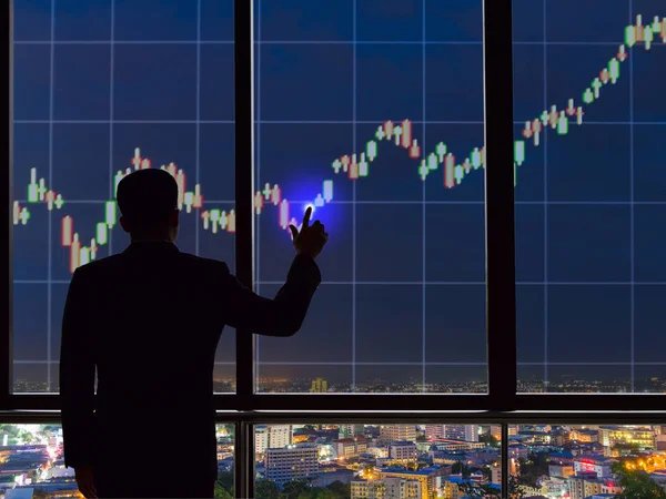Businessmen Touch Screen Stock Exchanges Financials — Stock Photo, Image