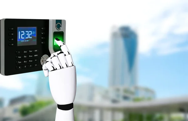 Robot hand with fingerprint scanning technology.