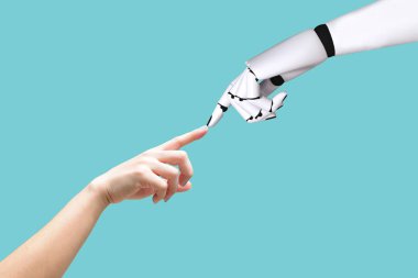 İnsan eli ve robot el sistemi konsepti entellektüel teknoloji ve bağcılığın bütünleşmesi ve koordinasyonu