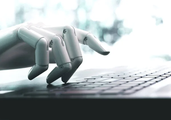 Robot kavramı veya robot el sohbet etmek bilgisayar klavye tuşuna basarak girin