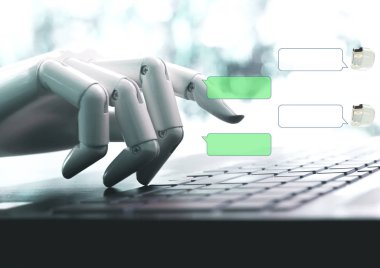 Sohbet bot kavramı eller robot konuşmak üstünde boş yer canlı sohbet