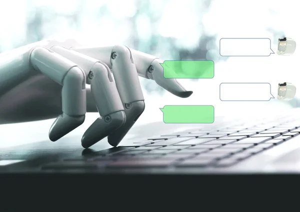 Sohbet bot kavramı eller robot konuşmak üstünde boş yer canlı sohbet