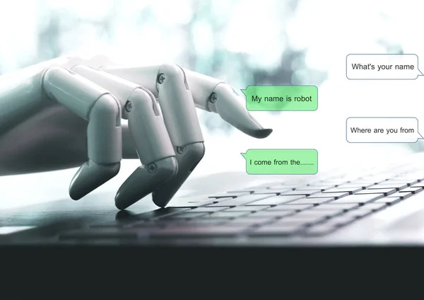 Chat Bot Concept Hands Robot Talk Live Chat — Stock Photo, Image