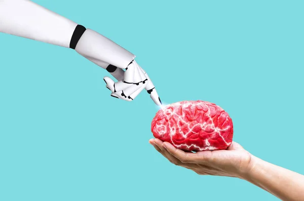 Kézi Robot Agy Koncepció Parancs Memóriába Emberi Kéz Gazdaságban — Stock Fotó