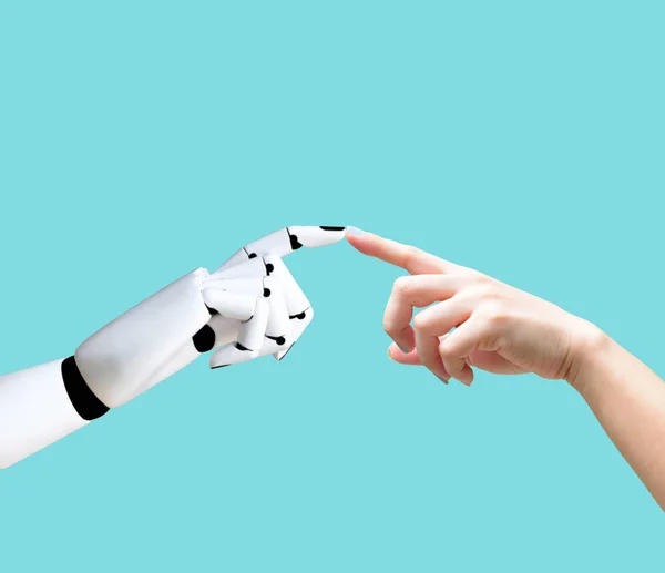 Emberi Kéz Robot Kézi Rendszer Koncepció Szellemi Technológia Évjárat Integrálása — Stock Fotó