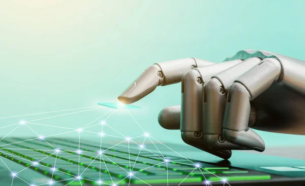 Robot kavramı veya robot el sohbet etmek bilgisayar klavye tuşuna basarak girin