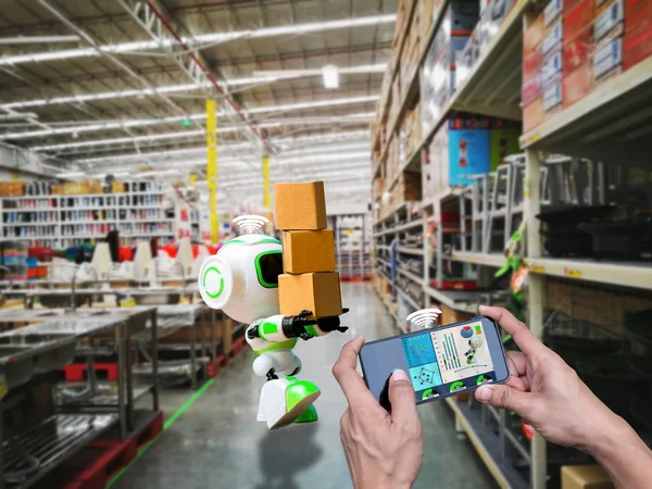 Smart Robotic Wifi Styrteknik Hålla Industrin Rutan Eller Robotar Arbetar — Stockfoto