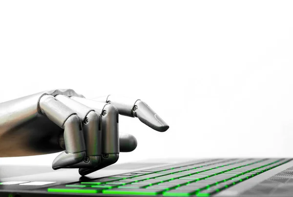 Robot Fogalmát Vagy Robot Kezét Chatbot Gomb Megnyomásával Számítógép Billentyűzetén — Stock Fotó