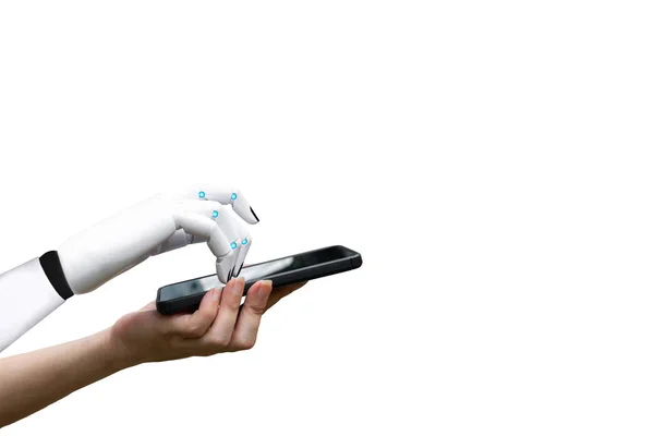 Robot Mesterséges Intelligencia Átmeneti Emberi Kéz Robot Kézzel Nyomja Meg — Stock Fotó