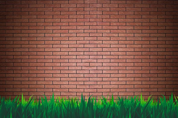 Ziegelmauer Und Gras Hintergrund Oder Tapete — Stockfoto