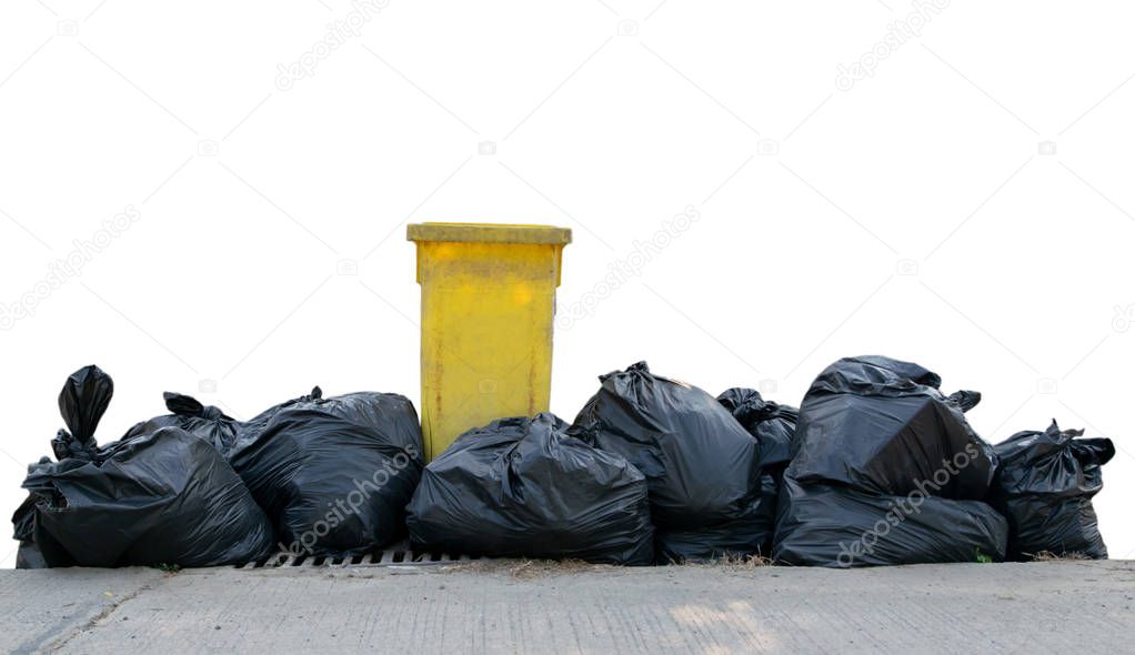 Black garbage bags on a white background 