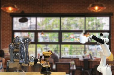 Kahve servisi yapan otomatik içecek dükkanı robotu yapay zeka