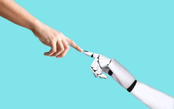 Emberi Kéz Robot Kéz Rendszer Koncepció Integrációja Koordinálása Mesterséges Intelligencia — Stock Fotó