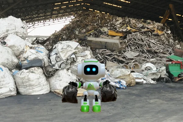 Technologia Robot Bin Czarny Worek Śmieci Zamiast Ludzi — Zdjęcie stockowe