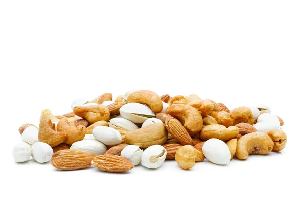 Almonds Pistachio Cashews Sack White Background — Stock Photo, Image