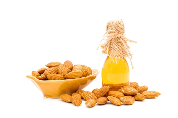 Honey Jar Almonds White Background — Stock Photo, Image