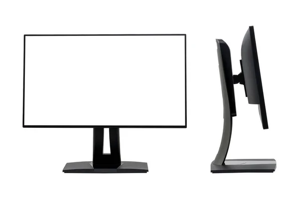 Computador Monitor Frontal Lateral Fundo Branco — Fotografia de Stock