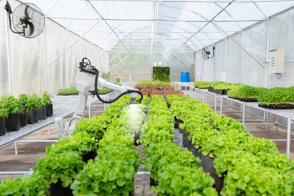 Tarım sektöründeki akıllı robotik çiftçiler gelecekteki robot otomasyonunda santralleri sular.