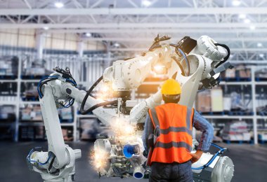 Kontrol mühendisi robotik silahlar, endüstriyel robotlar, fabrika otomasyon makineleri