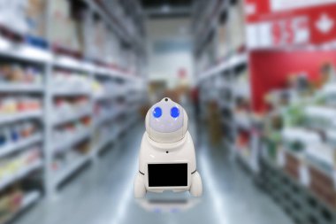 Depodaki fabrika konsepti teknolojisinde akıllı otomasyon robotları
