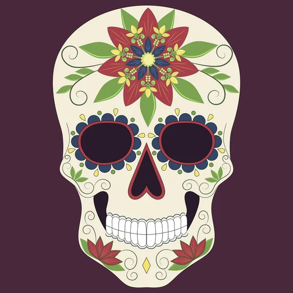 Mexican Skull Floral Ornament Vintage Vector Illustration — Stock Vector