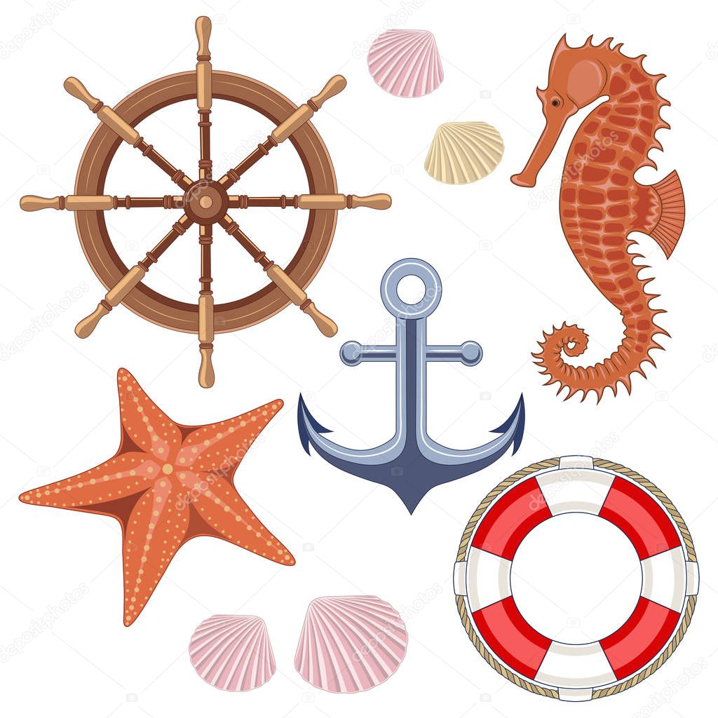 Set of vector images on a marine theme.