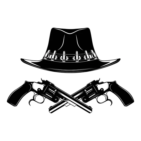 Zwart Wit Vector Afbeelding Cowboyhoed Met Revolvers — Stockvector