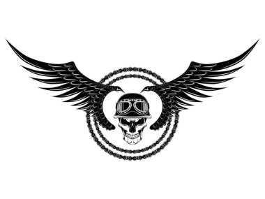 Vektör görüntü bir kafatası bir kask ile bir zincir ve kanatları içinde.