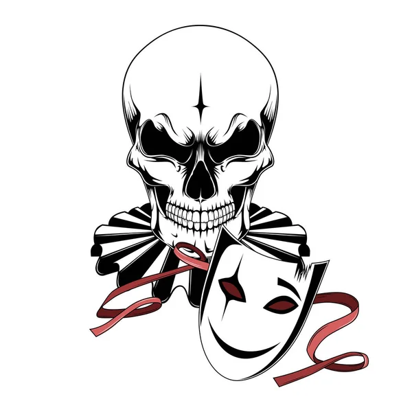 Cráneo Blanco Negro Con Máscara Carnaval — Vector de stock