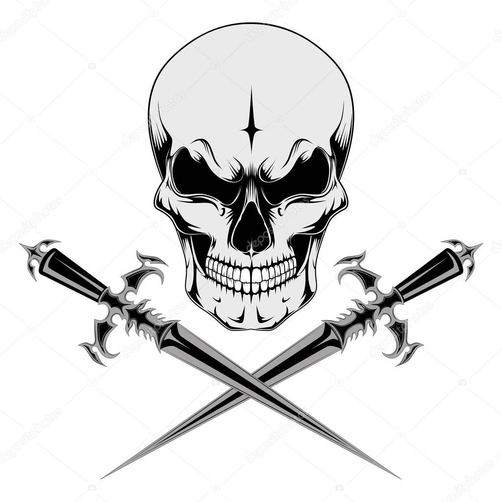 Skull with daggers. Vector image.