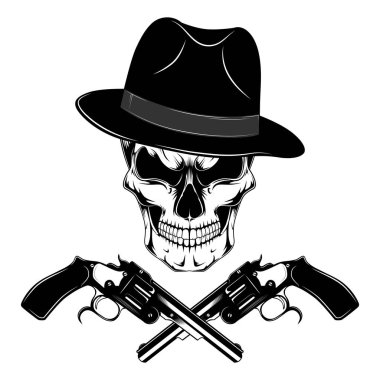 Kafatası gangster tabanca ile bir şapka.