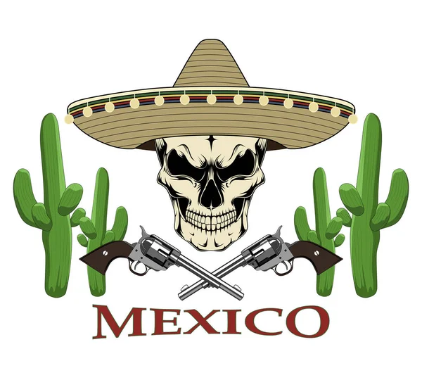 Calavera Sombrero Con Pistolas Cactus Imagen Vectorial — Archivo Imágenes Vectoriales