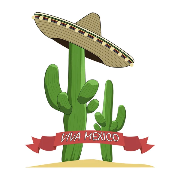 Immagine Vettoriale Sombrero Con Cactus — Vettoriale Stock