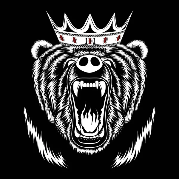 Weißer Bär Der Krone Auf Schwarzem Hintergrund Vektorbild — Stockvektor