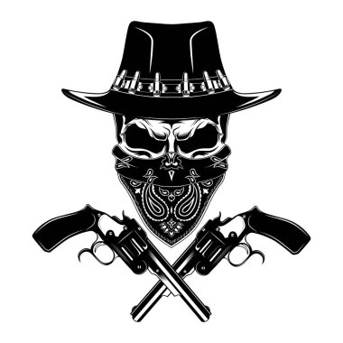   Bir kovboy şapkası ve bandana tabanca ile kafatası.