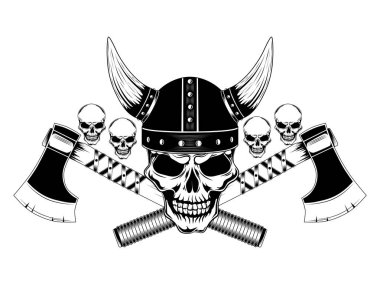   Viking kafatası eksenler ve kafatasları ile kask içinde. Vektör görüntü.