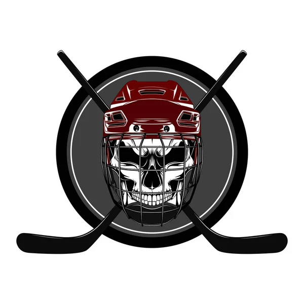 Totenkopf Eishockeyhelm Mit Hockeyschlägern — Stockvektor